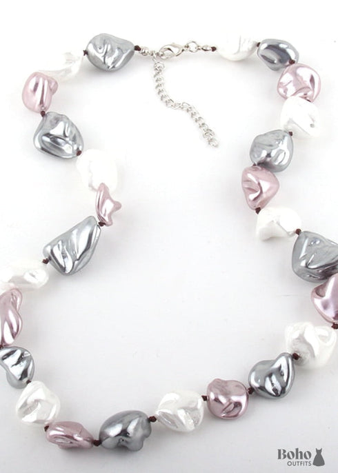 Boho Necklace, RH Big Pearl Shell White Pink Necklaces